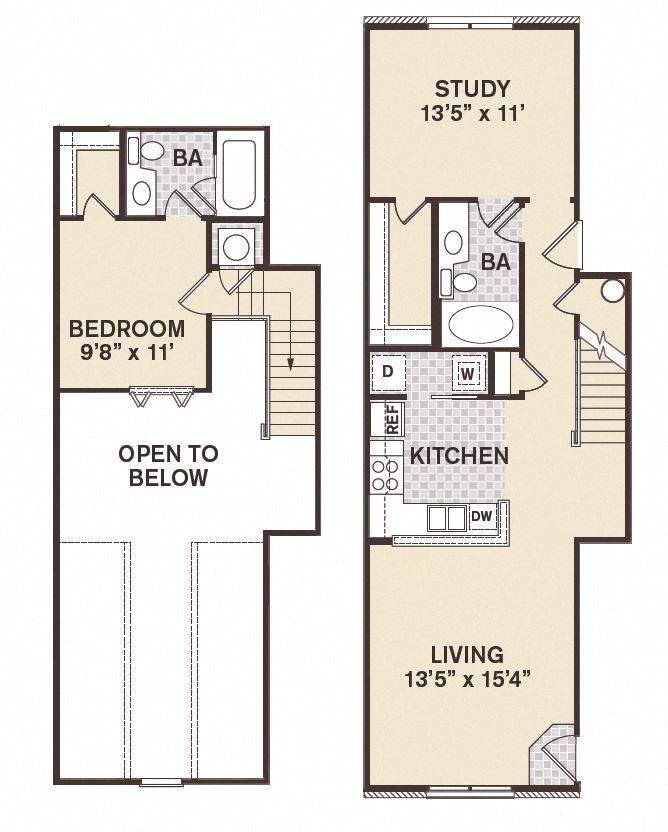 Floor Plan - 1B2B Loft Old Chicago