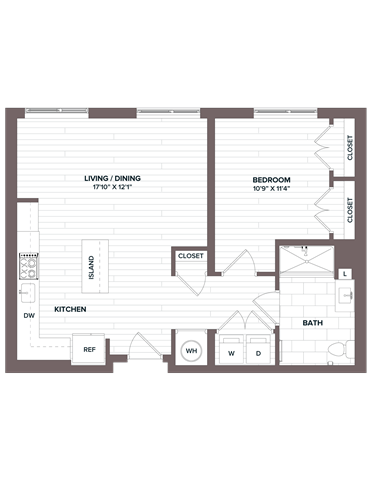 Floor Plan - 1 Bed/1 Bath - A6 HC Bldg F