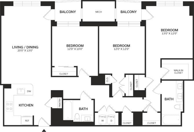 Floor Plan - 3 Bed/2 Bath PH-C1P