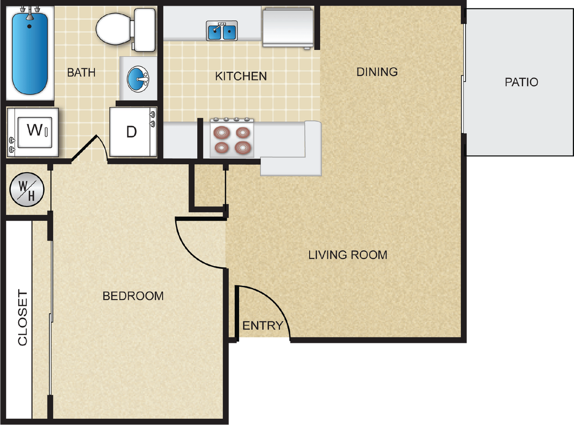 Floor Plan - 1x1 - 479 sf - A1-D