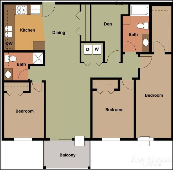Floor Plan - CP8 - 3 Bed + Den/2 Bath | 1,408 SF
