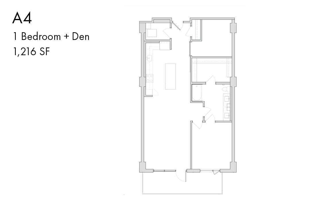 Floor Plan - A4 1 Bedroom Den