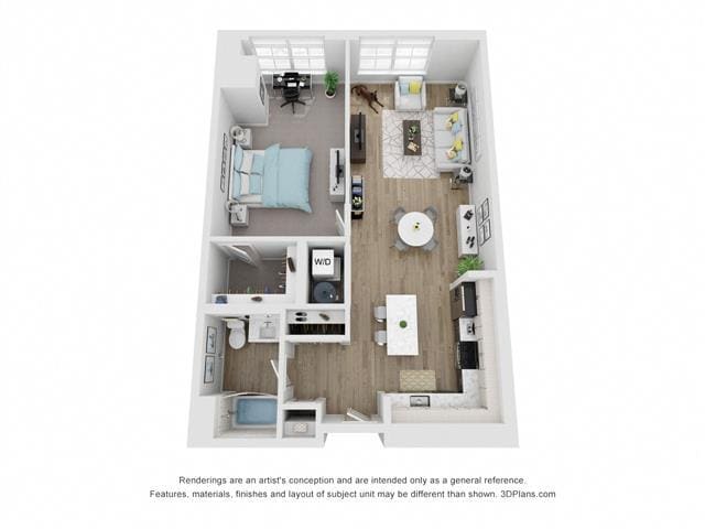 Floor Plan - 1 Bedroom 1 Bath 967 - 1087 Sq. ft.