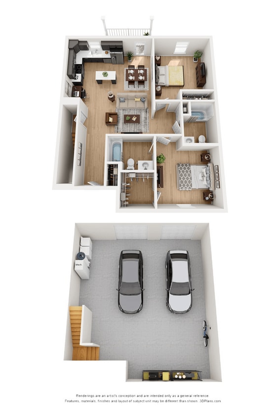 Floor Plan - 2 Bedroom with Drive Under Double Garage