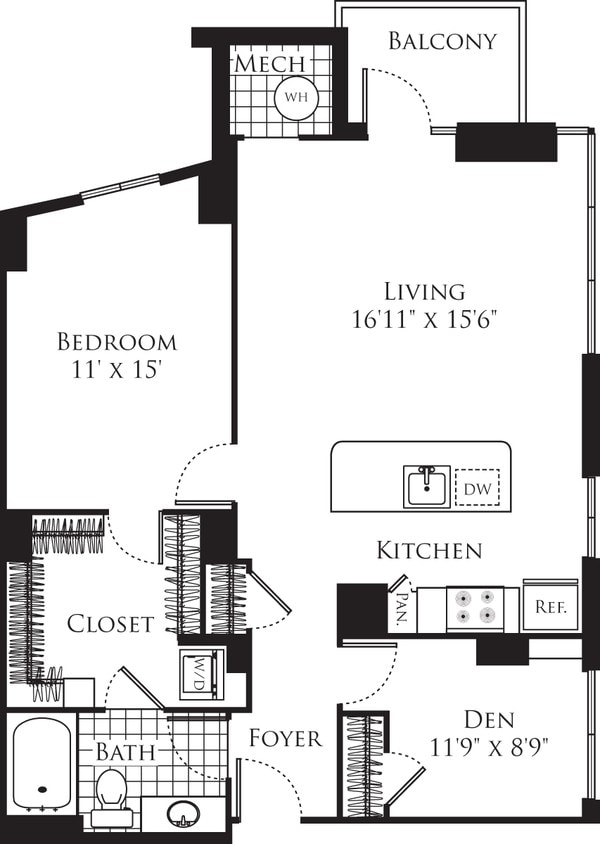 Floor Plan - 1 Bedroom with Den 1012