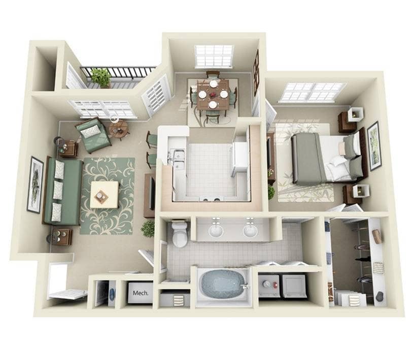 1 Bedroom | 1 Bath | 799 SF - 1B