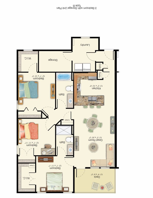 Floor Plan - Three Bedroom Two Bathroom Large