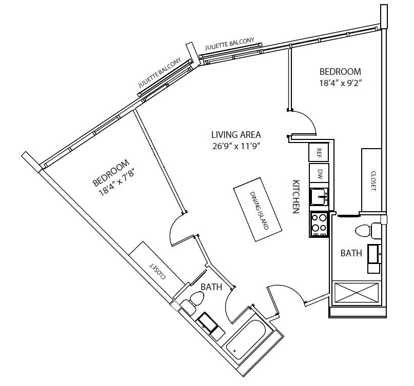2BR Floor Plan - 2 Bedroom / 2 Bath Penthouse