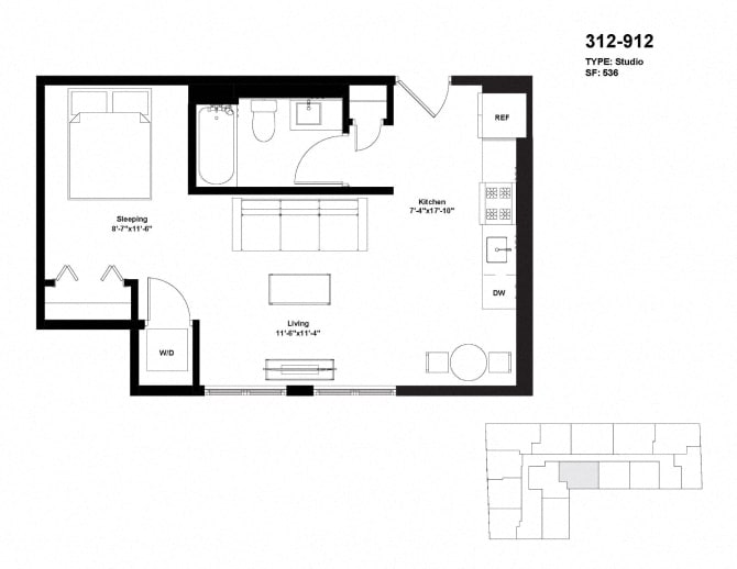 Floor Plan - Tier 12 / Junior One Bedroom