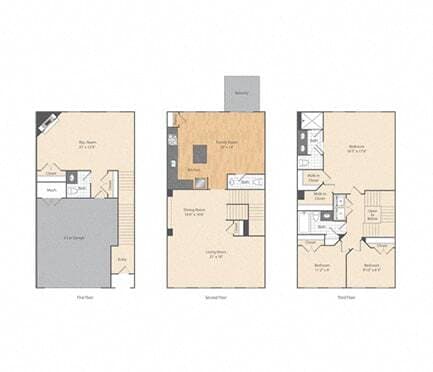 Floor Plan - 3 Bed/2.5 Bath Townhome-C1TH