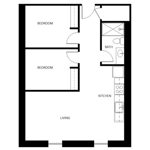 2 Bed | 1 Bath | 639-718 SQ FT - B2-AB