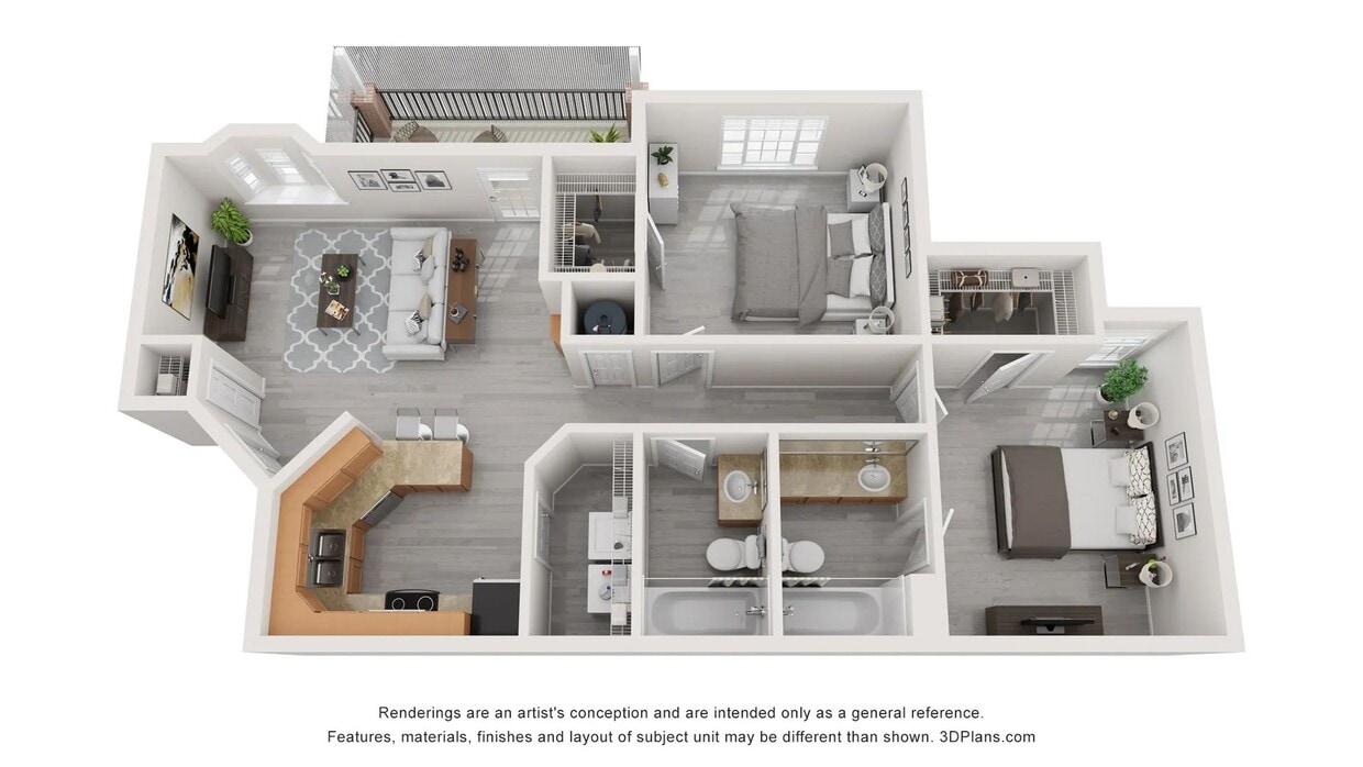 The Clover floorplan offers two bedrooms and two baths. - The Clover