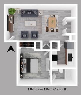 Floor Plan - One Bedroom One Bath - The Beacon