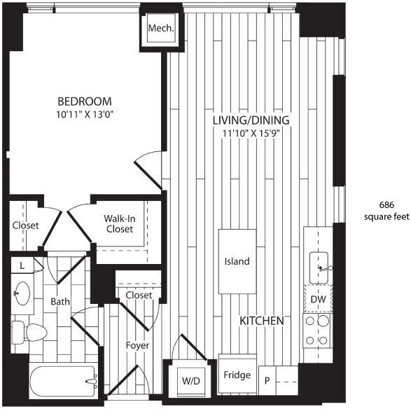 Floor Plan - One Bedroom 686
