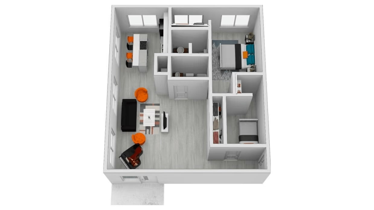 Floor Plan - 2 Bed, 1 Bath (850-961 SF)