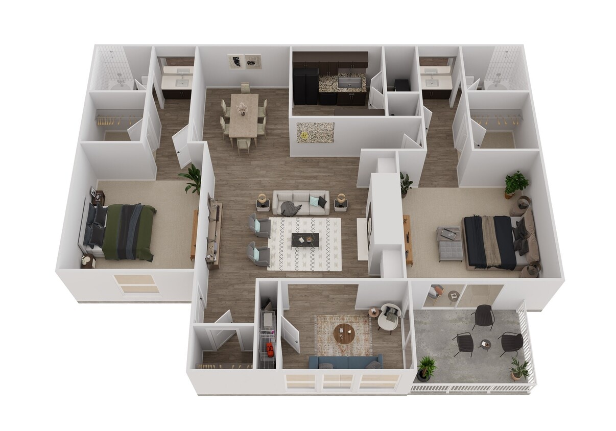 2A 3D Floor Plan - 2ARL - 2 Bedroom - Luxe