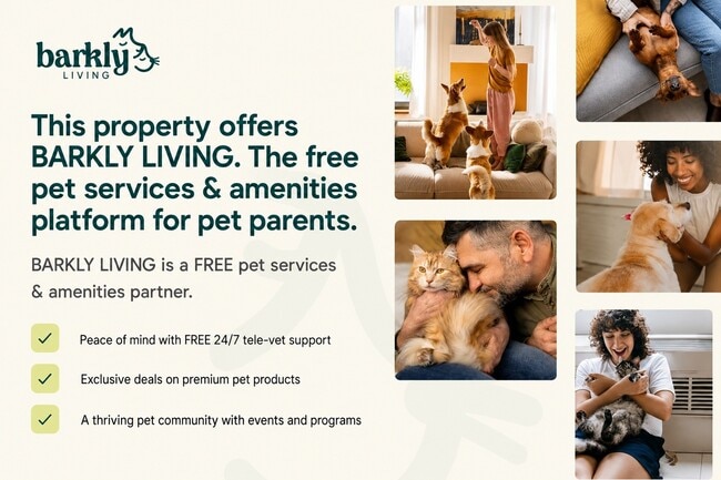 Warner Lofts is designed for pet lovers, featuring complimentary services and amenities that cater to furry companions. Enjoy seamless living with a pet service partner offering 24/7 support. Join our community and elevate your pet ownership today! - Warner Lofts