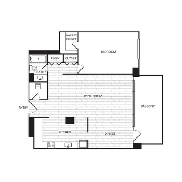 Floor Plan - 1 Bedroom, 1 Bath 914 SF A5G