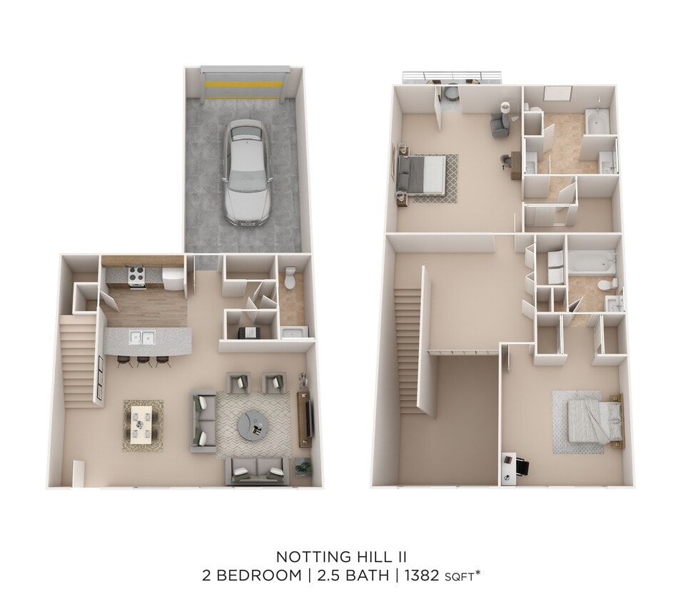 Floor Plan - Two Bedroom 2.5 Bath Townhome- Notting Hill