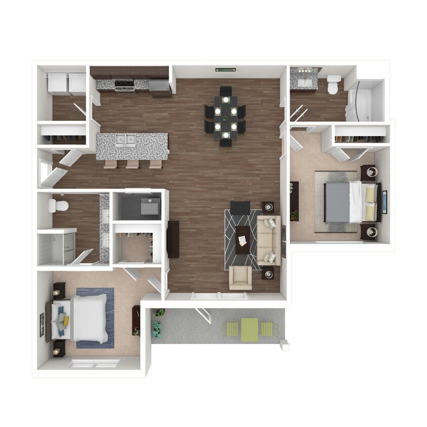 Beacon - Patio - 2 Beds, 2 Baths, 1318 sq. ft. - Dark cabinets - Beacon - Patio