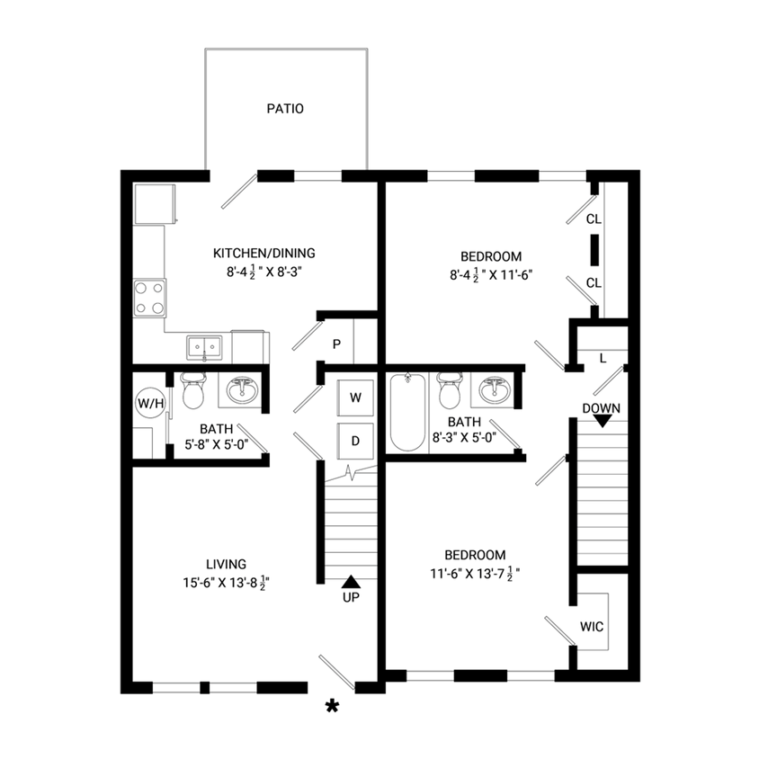 Floor Plan - The Firefly - Beautiful Two Bedroom Townhome