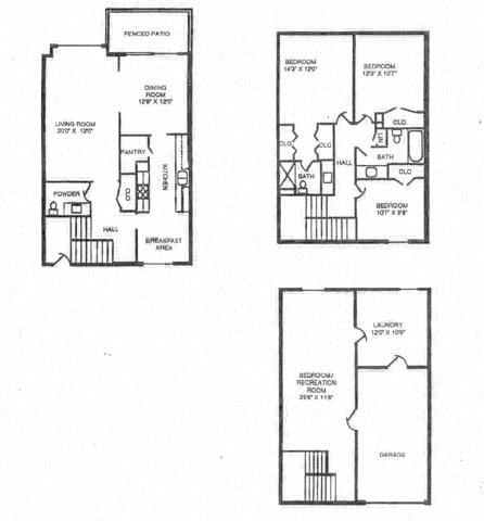 Floor Plan - Three Bedroom Townhome