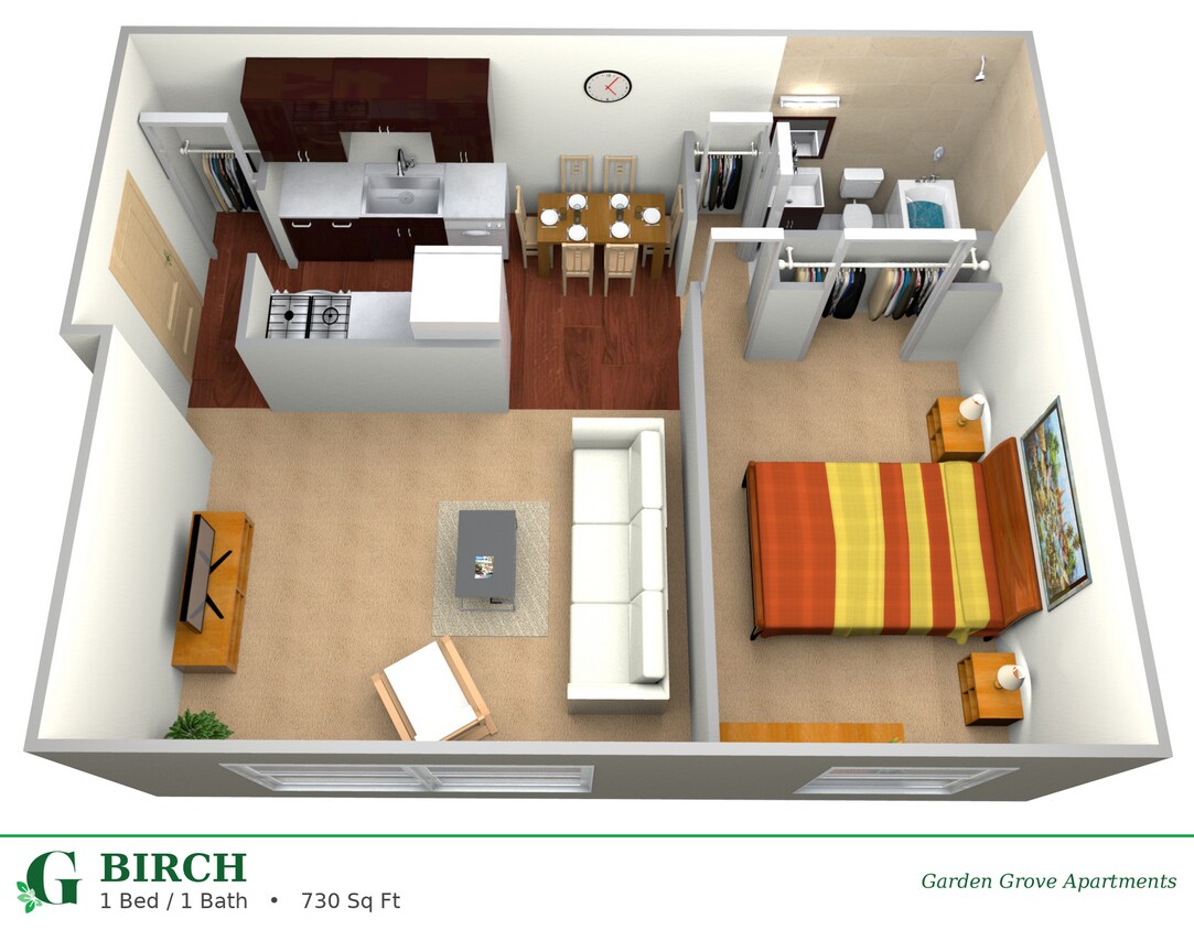 Floor Plan - Birch (1 BD / 1 BA)