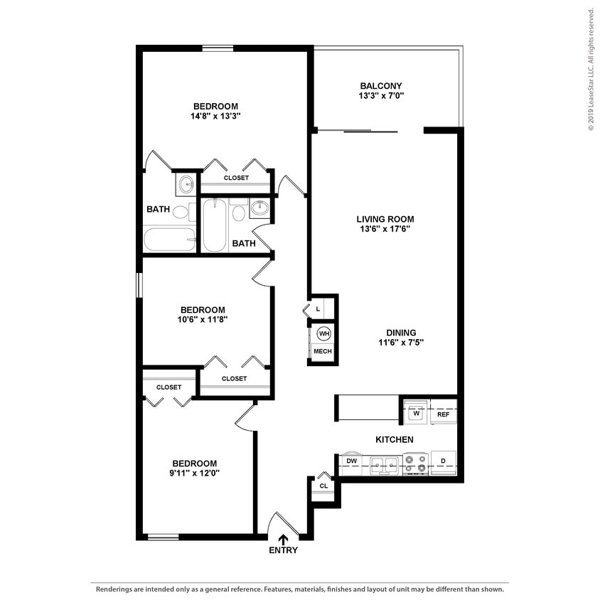 Floor Plan - 3 Bed 2 Bath