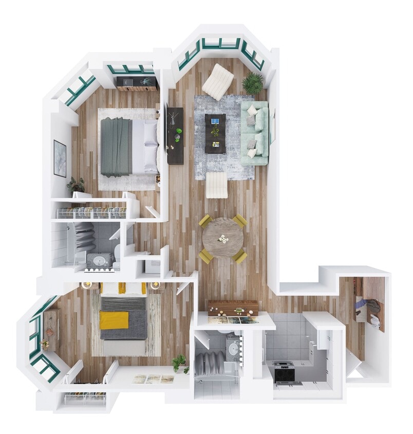 Floor Plan - RIVERSIDE - 2 Bedrooms Two Bathroom
