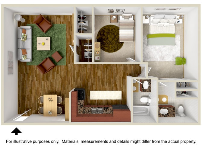 Floor Plan - 2 Bedroom 1 or 1 1/2 Bath