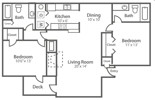 2BR/2BA - 2 Bedroom, 2 Bath