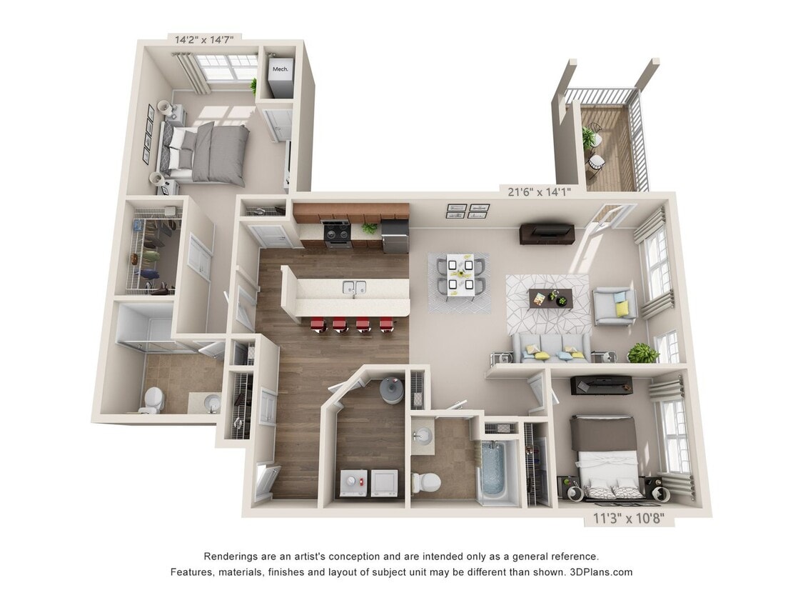 Floor Plan - 2 Bedrooms 2 Baths - 1398