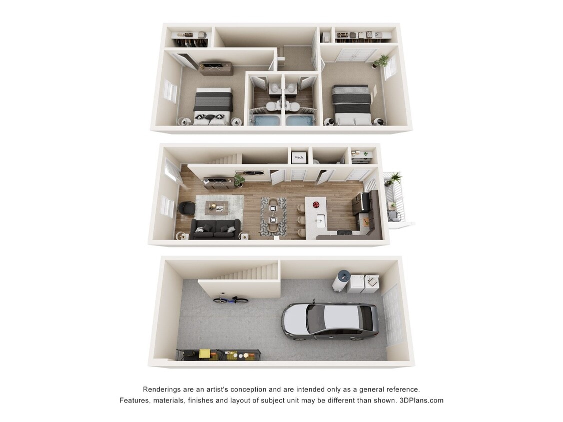 Floor Plan - 2 Bedroom, 2.5BA Townhome with Garage
