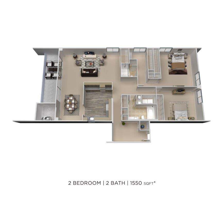 Floor Plan - Two Bedroom 2 Bath - 1,550 sqft