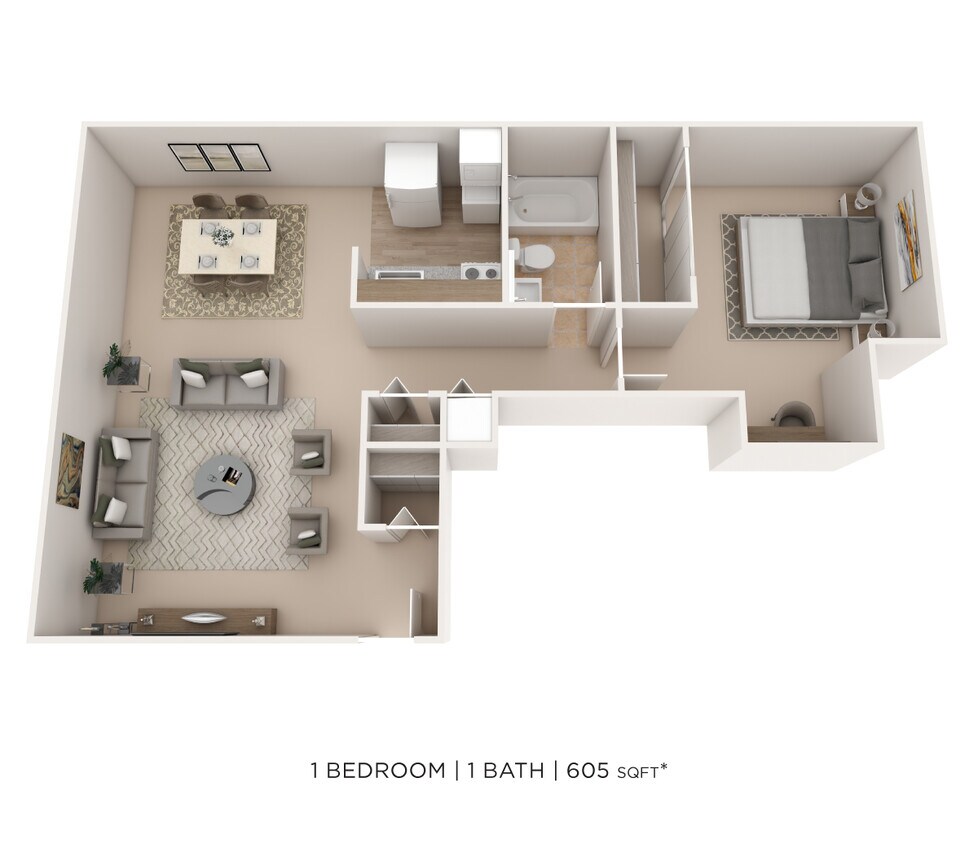 Floor Plan - One Bedroom- 605 sqft