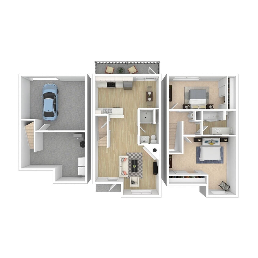 Floor Plan - BTH - 2 Bedroom Townhome with Attached Garage