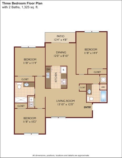Floor Plan - $1.47/sq.ft. - Three Bedroom