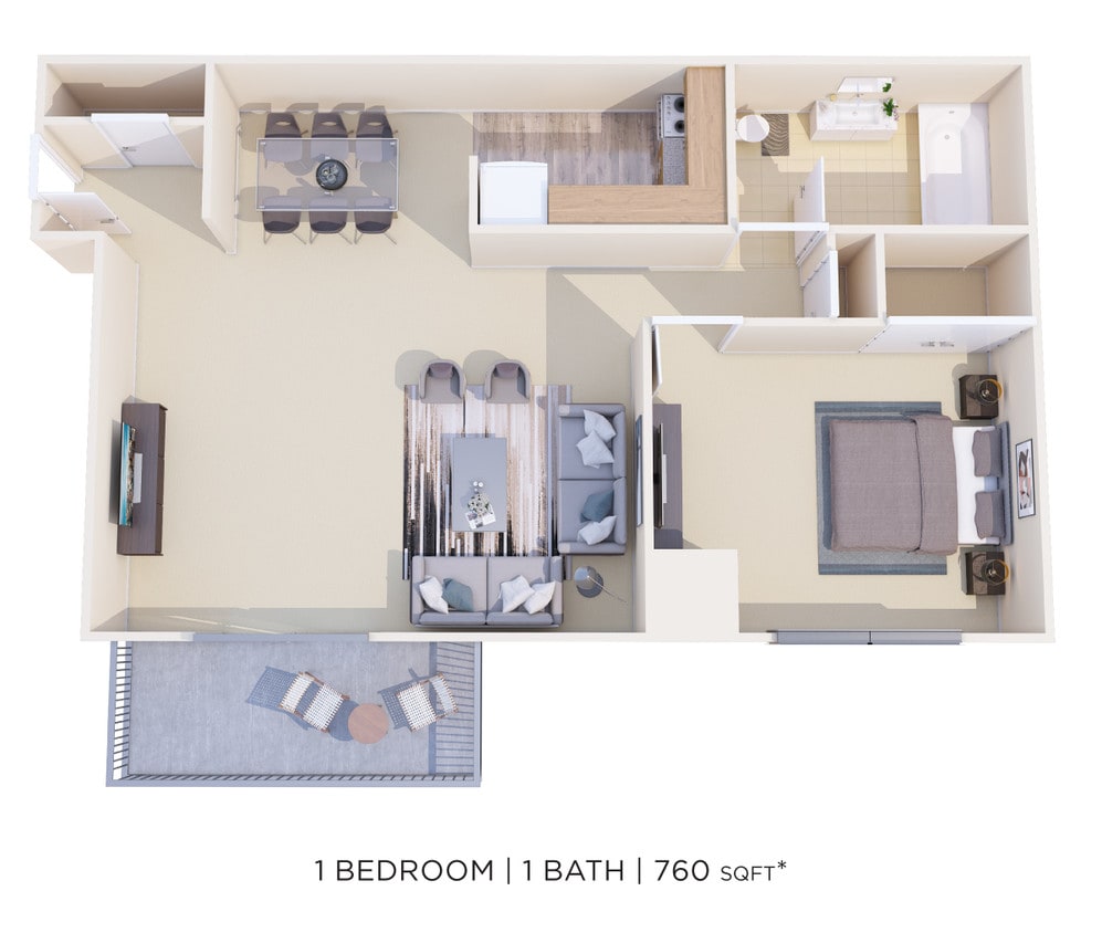 Floor Plan - One Bedroom - 760 sqft