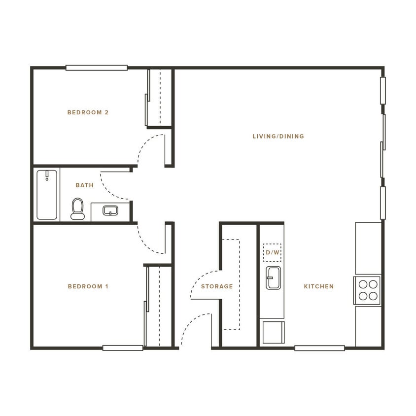Floor Plan - 2 Bedroom, 1 Bath C - 114 Sharene