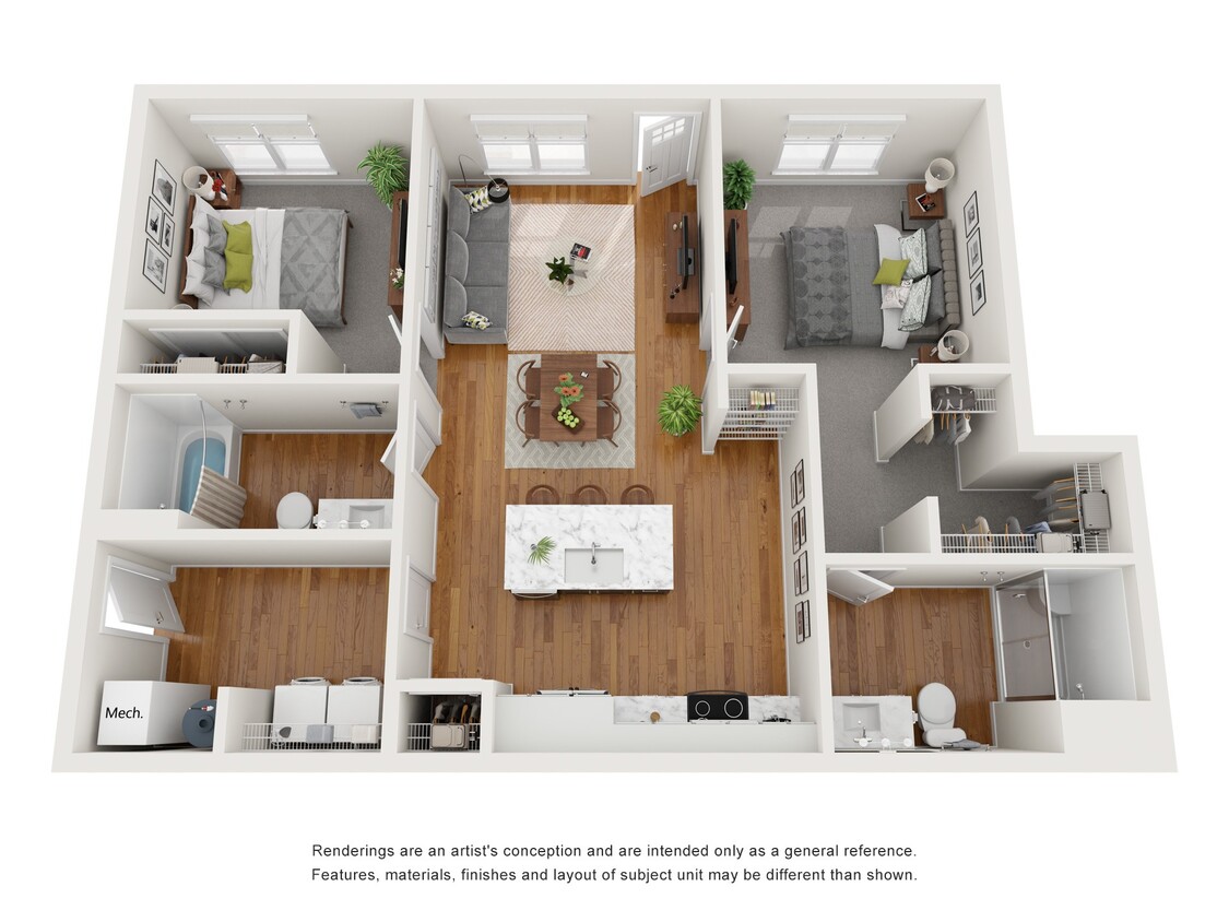 Floor Plan - 2 Bedroom 2 Bath with Garage - Lower - South
