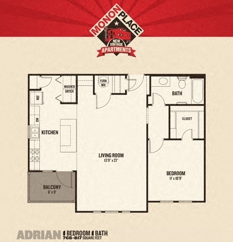 Floor Plan - Monon Place II - 1 Bedroom
