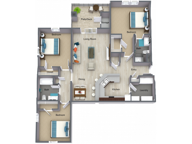 THREE BEDROOM - Floorplan E - 3x2 E
