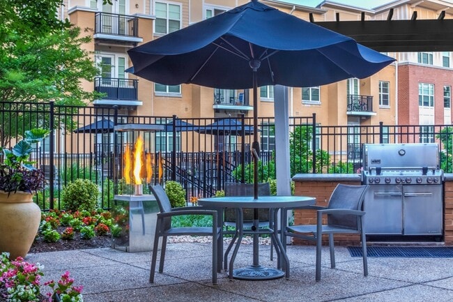 Poolside, outdoor lounge with seating and gas grills - The Reserve at Tysons Corner