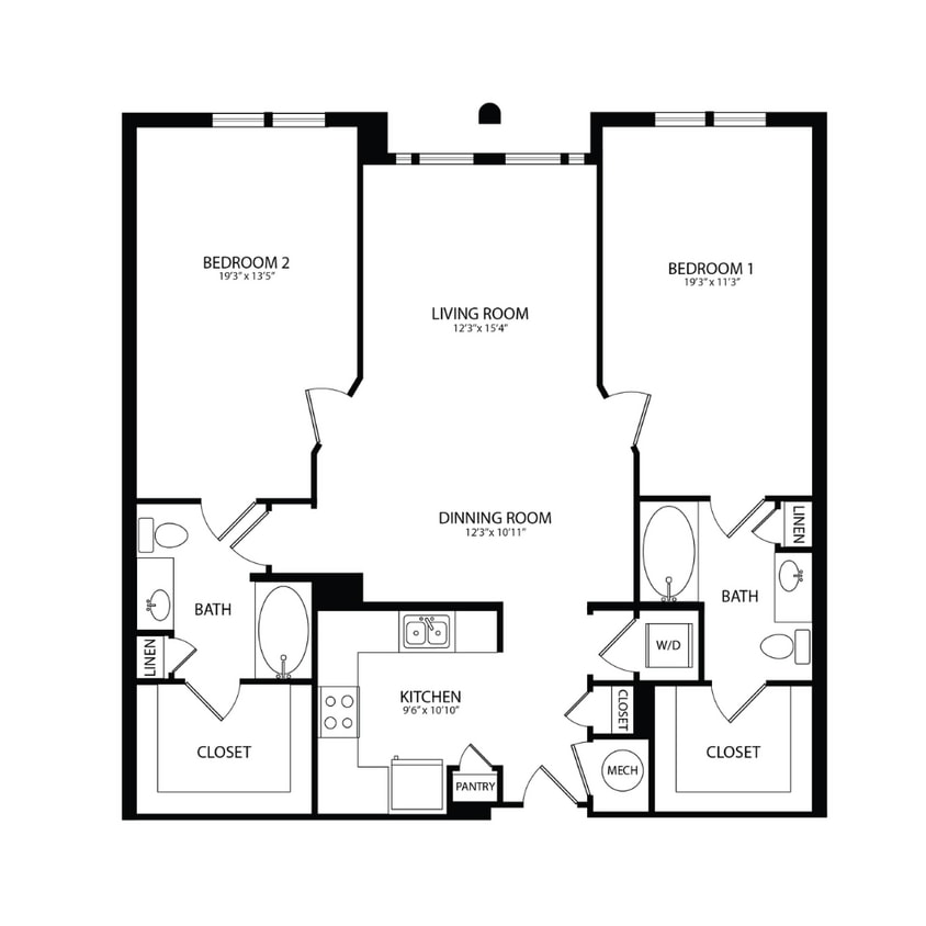 Floor Plan - 2 Bedroom, 2 Bath 1267 SF B3E