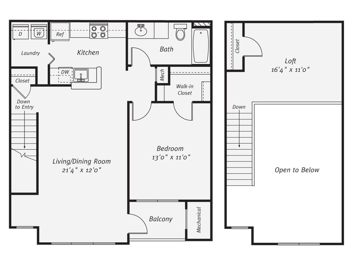 Floor Plan - 1 Bed/1 Bath-The Woods Loft