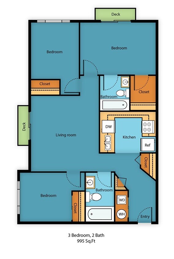 Floor Plan - Three Bedroom Two Bathroom