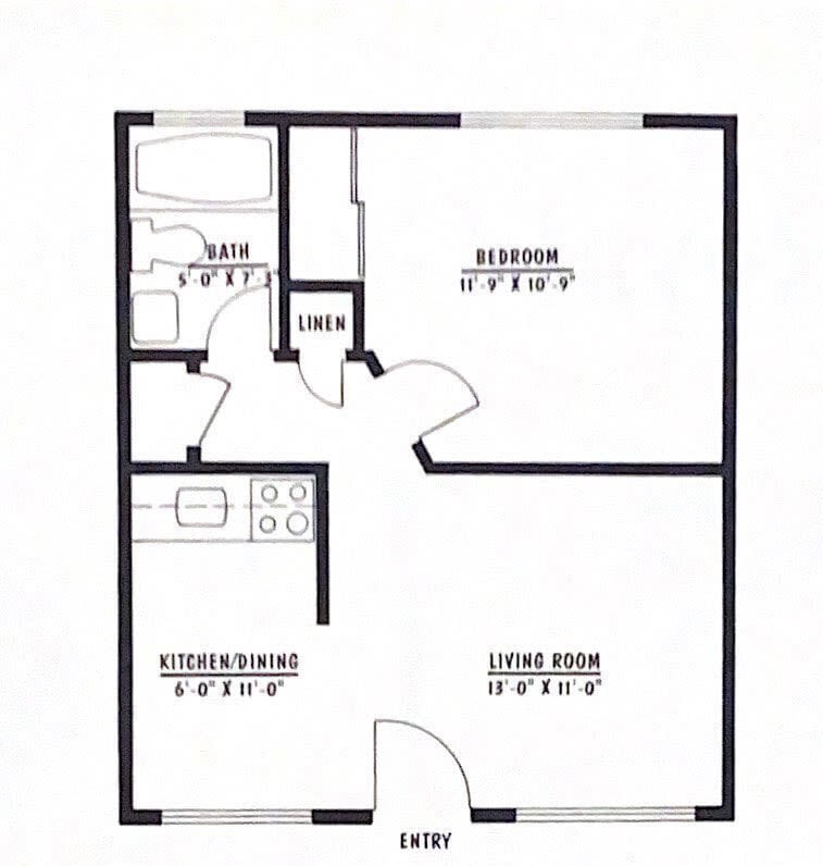 Floor Plan - 1 Bed 1 Bath