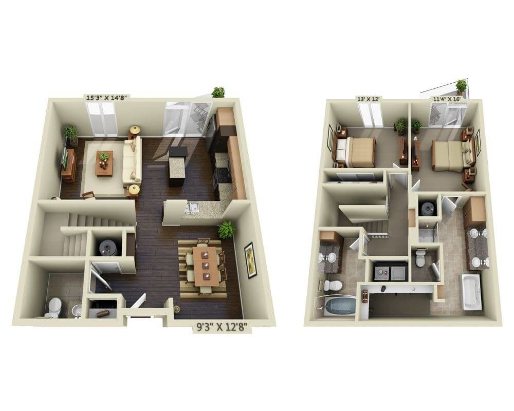 Floor Plan - Two Bedroom Townhome B2.5BTH