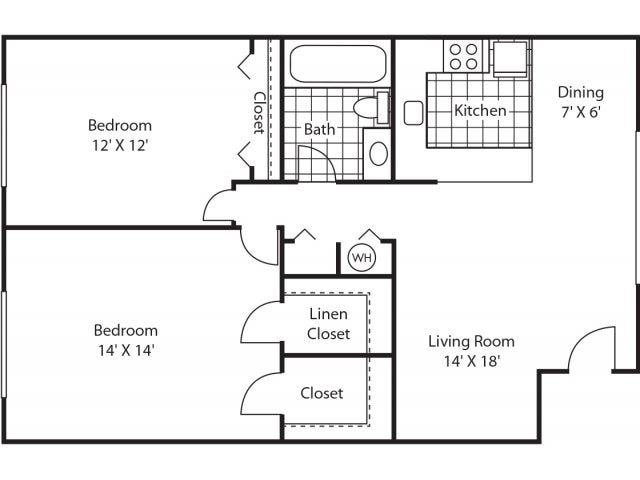Floor Plan - Classic 2Bd/1Ba