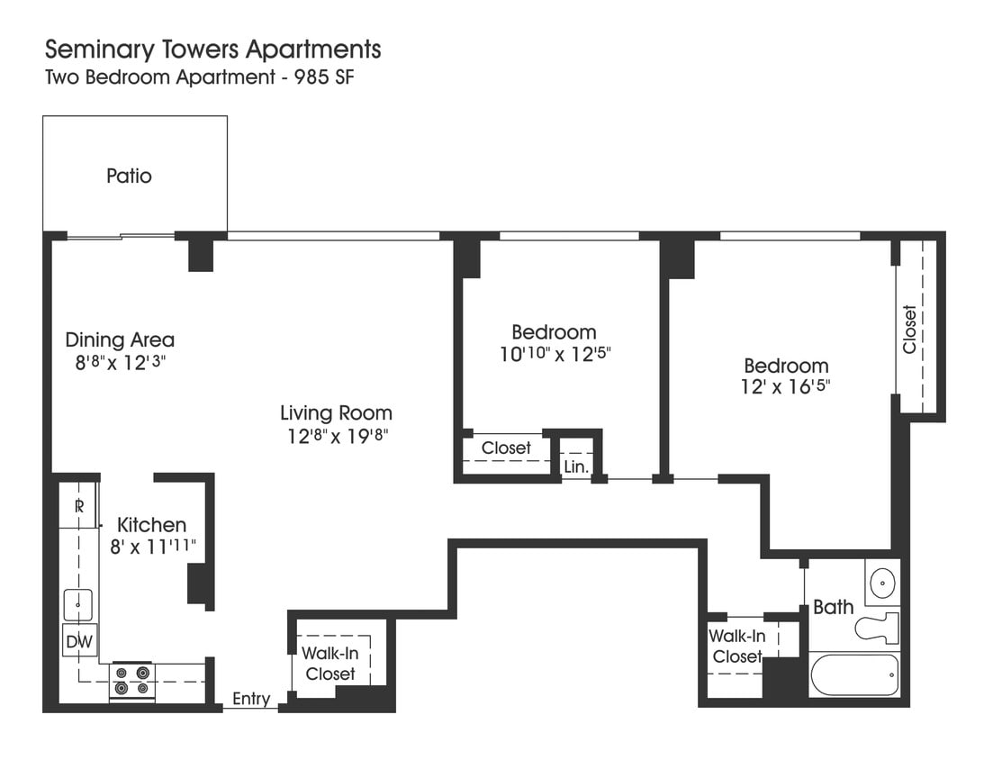 Floor Plan - 2BR 1BA (985sf)